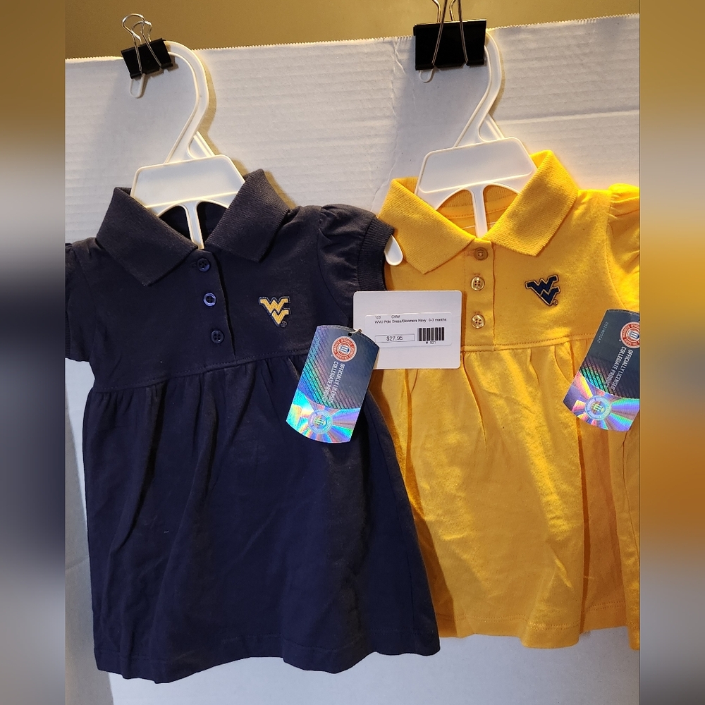 Girls' Polo Dress Tops With Diaper Covers- Navy and Yellow - Collegiate WV Logo